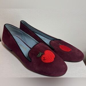 Kate Spade New York Apple Embroidered Rhinestone Suede Leather Flat Loafers 10B